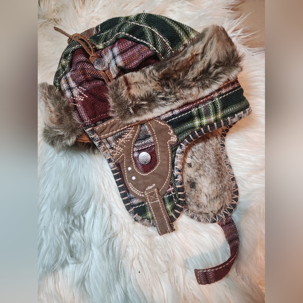 Authentic True Religion plaid Flap Trapper hat